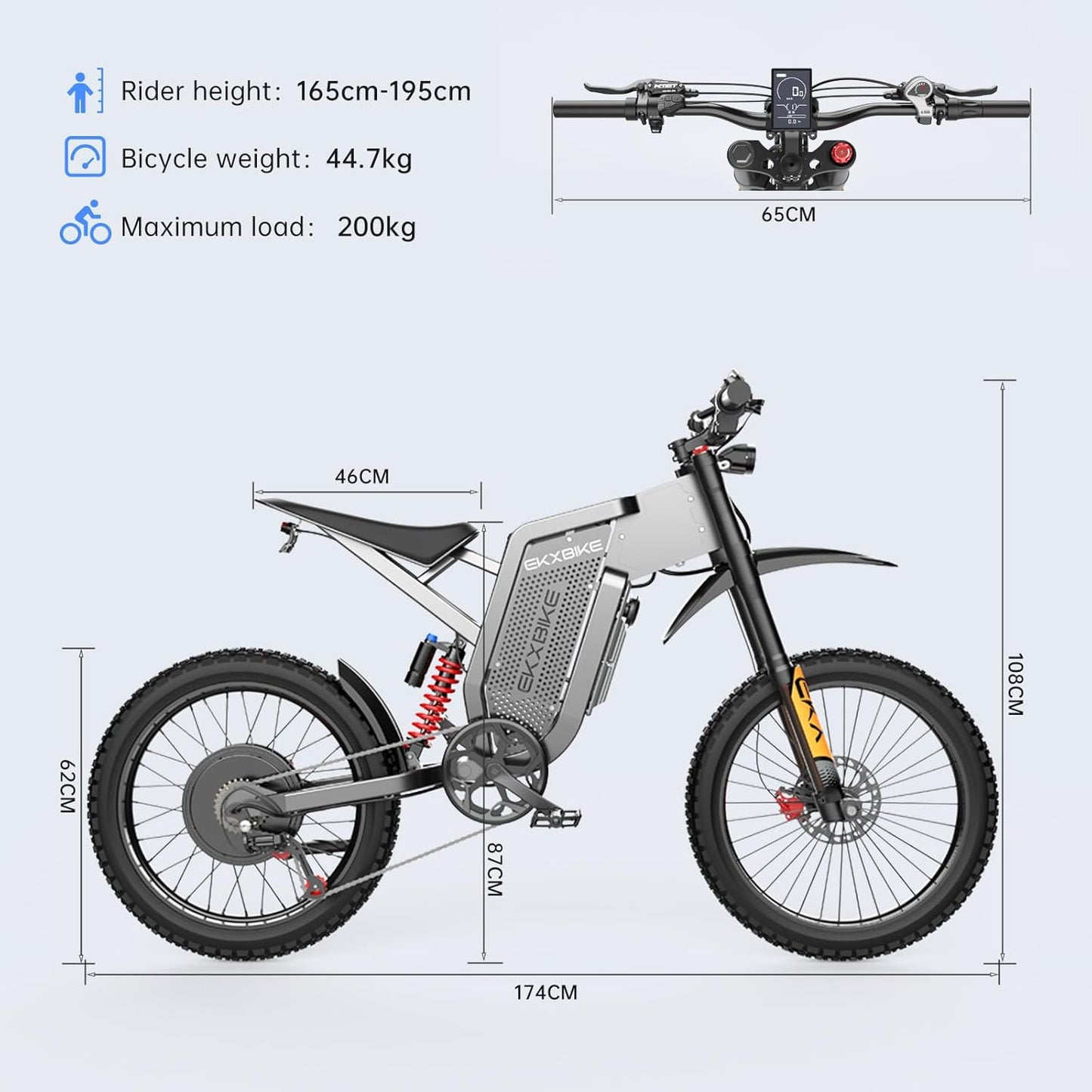 EKXBIKE X21 Max 19" Electric Dirt Bike 3000W Motor 60V 30Ah Battery