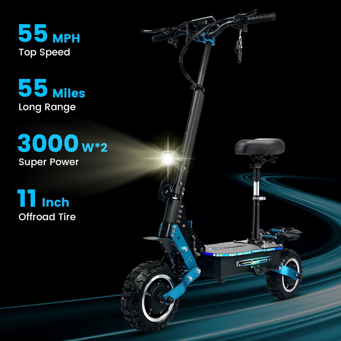 GleeRide H5 11" Off-Road Electric Scooter 3000W*2 Dual Motor 60V 30Ah LG Battery