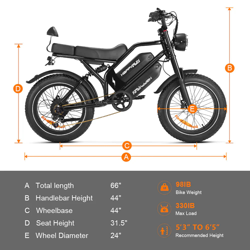 HAPPYRUN G70 20" Electric Cargo Bike 2000W Peak Motor 48V 38Ah Dual Batteries